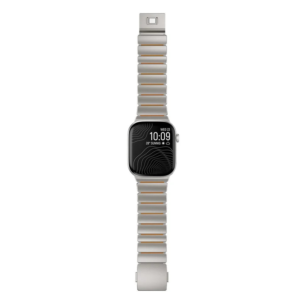 Strap for Apple Watch Ultra 3 2 1 49mm  /  Series 11 10 46mm  /  9 8 7 45mm  /  SE3 SE2 SE 6 5 4 44mm  /  3 2 1 42mm Zinc Alloy + Silicone Watch Band with Magnetic Buckle - Titanium+Orange - 5