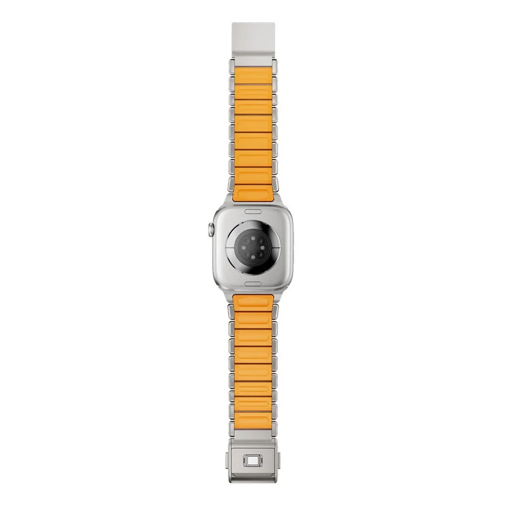 Strap for Apple Watch Ultra 3 2 1 49mm  /  Series 11 10 46mm  /  9 8 7 45mm  /  SE3 SE2 SE 6 5 4 44mm  /  3 2 1 42mm Zinc Alloy + Silicone Watch Band with Magnetic Buckle - Titanium+Orange - 6