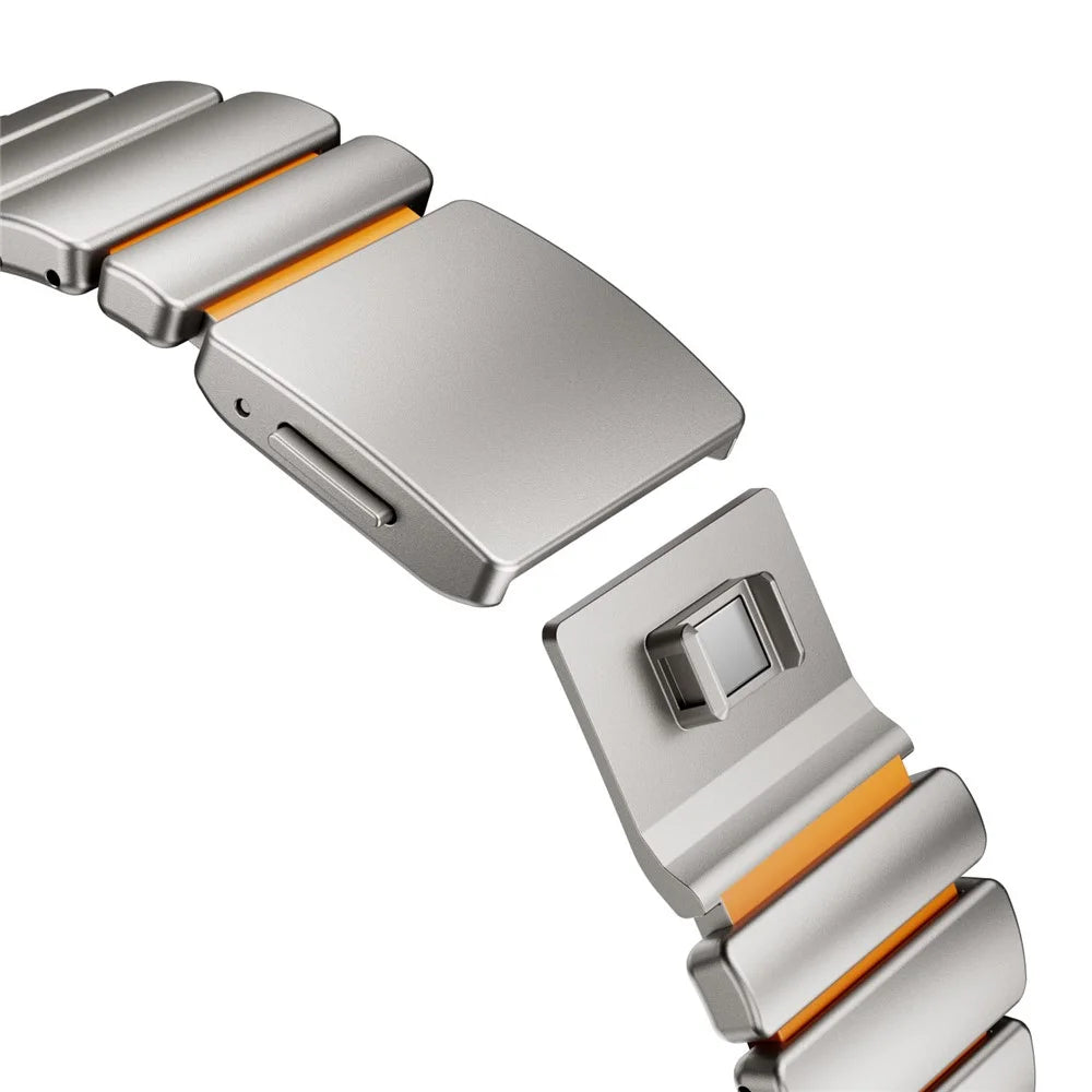 Strap for Apple Watch Ultra 3 2 1 49mm  /  Series 11 10 46mm  /  9 8 7 45mm  /  SE3 SE2 SE 6 5 4 44mm  /  3 2 1 42mm Zinc Alloy + Silicone Watch Band with Magnetic Buckle - Titanium+Orange - 7