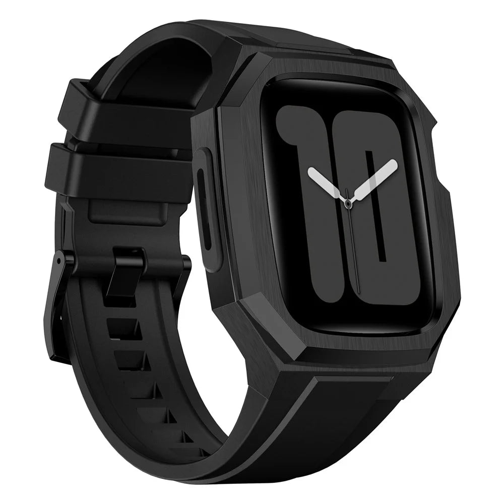 For Apple Watch Series 11 46mm / Series 10 46mm Stainless Steel Watch Case with Integrated Fluororubber Strap - Black - 2