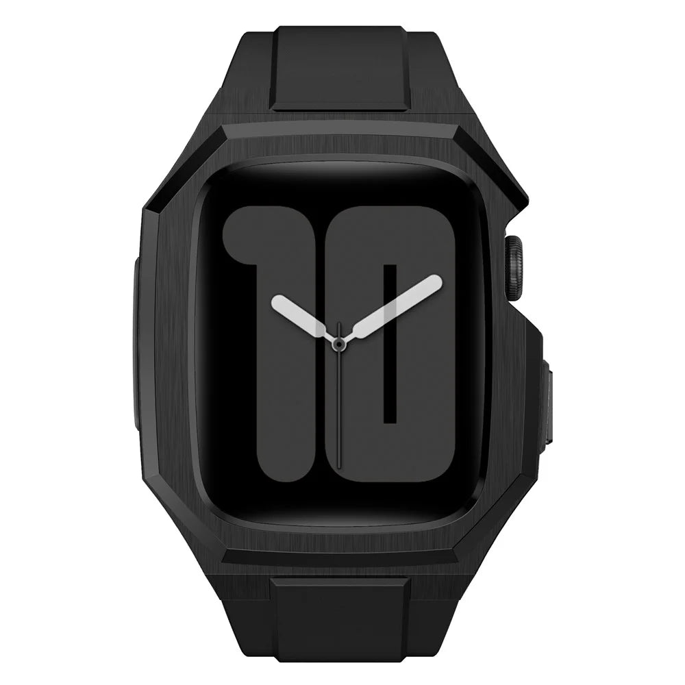 For Apple Watch Series 11 46mm / Series 10 46mm Stainless Steel Watch Case with Integrated Fluororubber Strap - Black - 3