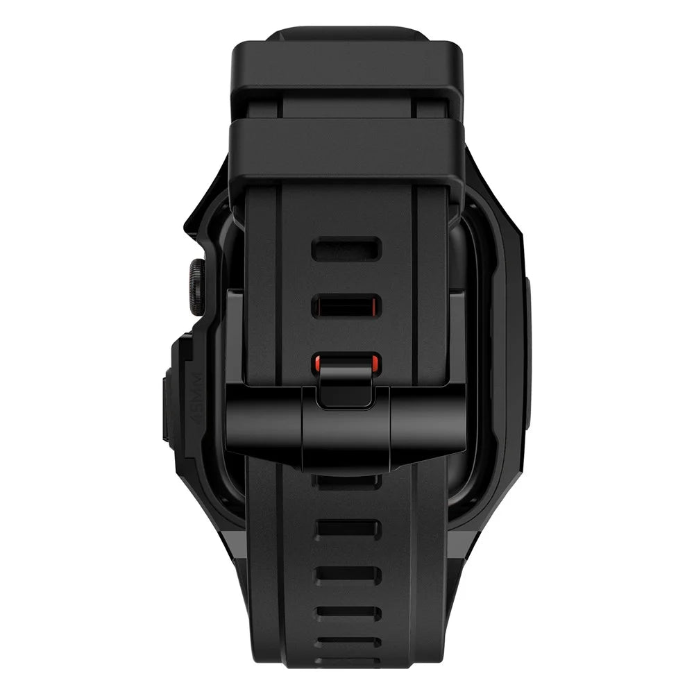 For Apple Watch Series 11 46mm / Series 10 46mm Stainless Steel Watch Case with Integrated Fluororubber Strap - Black - 4