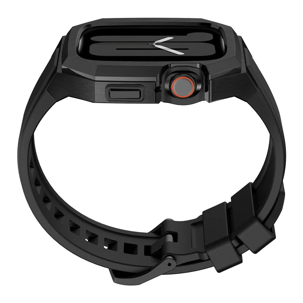 For Apple Watch Series 11 46mm / Series 10 46mm Stainless Steel Watch Case with Integrated Fluororubber Strap - Black - 7