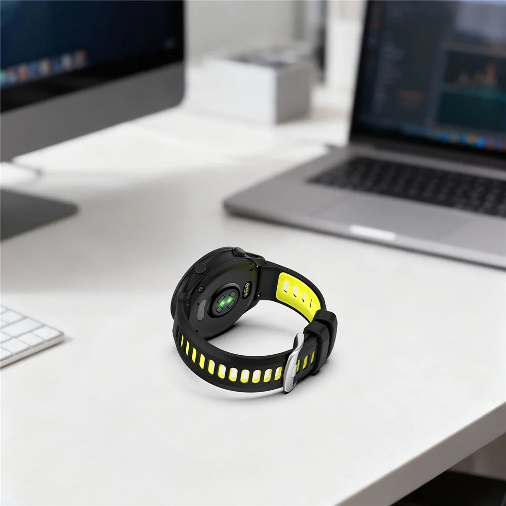 22mm Strap for Garmin Forerunner 570 47mm / Venu 4 45mm / Venu 3 Dual Color Silicone Sports Band Replacement Wristband - Black+Lime - 7