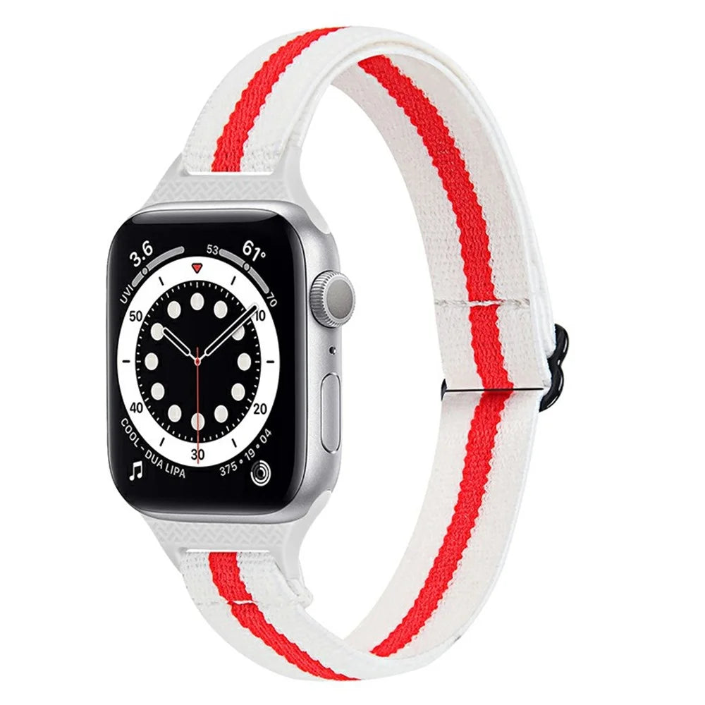 Elastic Braided Nylon Smart Watch Band Replacement Wrist Strap for Apple Watch Ultra 49mm / Series 8 45mm / 7 45mm / 1 / 2 / 3 42mm 4 / 5 / 6 / SE / SE (2022) 44mm - White / Red - 2