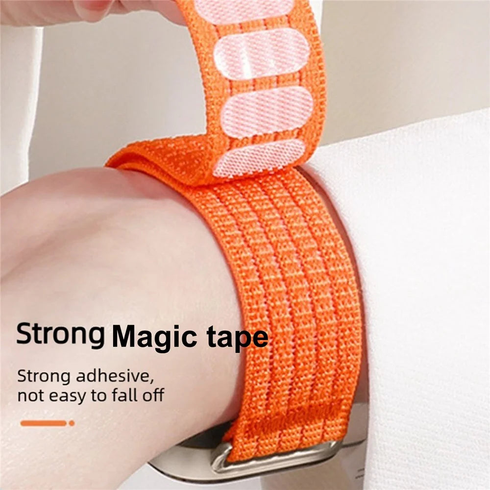 Strap for Apple Watch Series 11 10 42mm  /  9 8 7 41mm  /  SE3 SE2 SE 6 5 4 40mm  /  3 2 1 38mm Woven Nylon Sport Loop Magic Tape Breathable Band - Orange - 4