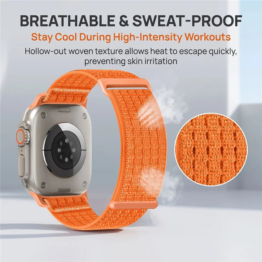 Strap for Apple Watch Ultra 3 2 1 49mm  /  Series 11 10 46mm  /  9 8 7 45mm  /  SE3 SE2 SE 6 5 4 44mm  /  3 2 1 42mm Woven Nylon Sport Loop Magic Tape Breathable Band - Orange - 3