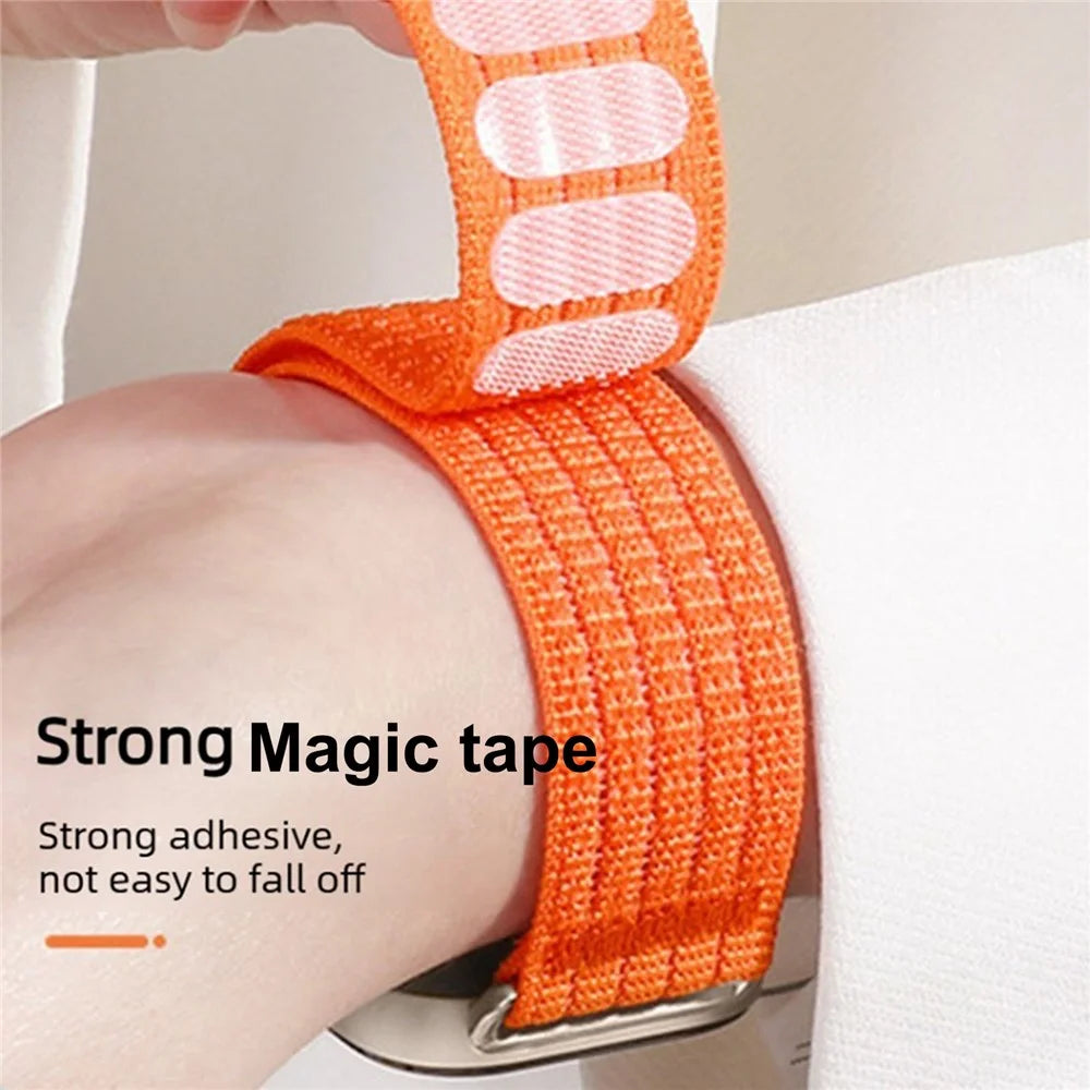 Strap for Apple Watch Ultra 3 2 1 49mm  /  Series 11 10 46mm  /  9 8 7 45mm  /  SE3 SE2 SE 6 5 4 44mm  /  3 2 1 42mm Woven Nylon Sport Loop Magic Tape Breathable Band - Orange - 4