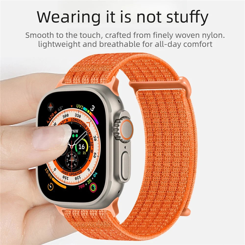 Strap for Apple Watch Ultra 3 2 1 49mm  /  Series 11 10 46mm  /  9 8 7 45mm  /  SE3 SE2 SE 6 5 4 44mm  /  3 2 1 42mm Woven Nylon Sport Loop Magic Tape Breathable Band - Orange - 5