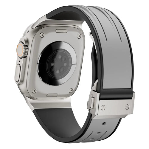Dual Color Sports Strap for Apple Watch Ultra 3 2 1 49mm  /  Series 11 10 46mm  /  9 8 7 45mm  /  SE3 SE2 SE 6 5 4 44mm  /  3 2 1 42mm Silicone Band Stainless Steel Folding Clasp - Titanium+Grey - 1