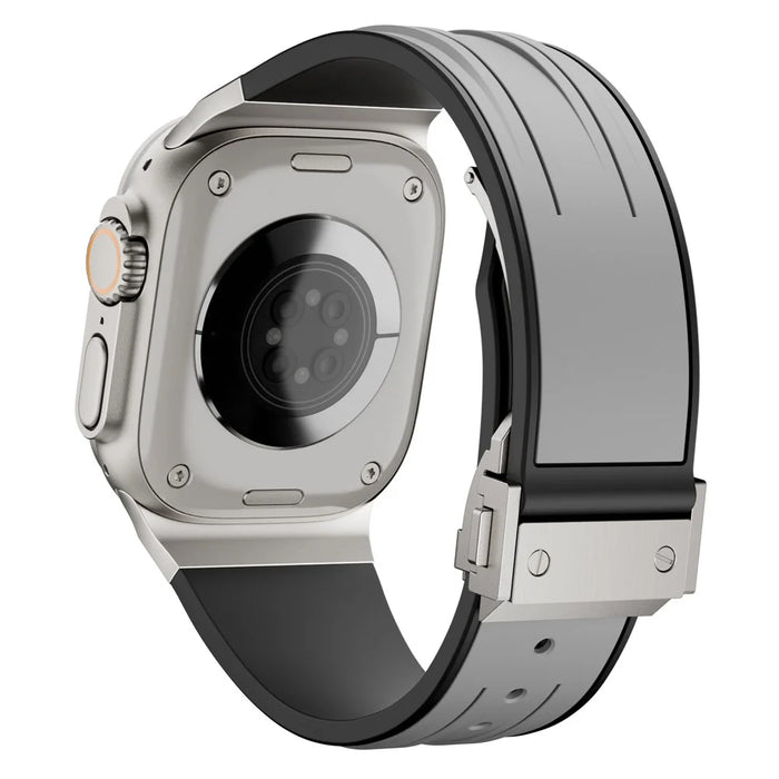 Dual Color Sports Strap for Apple Watch Ultra 3 2 1 49mm  /  Series 11 10 46mm  /  9 8 7 45mm  /  SE3 SE2 SE 6 5 4 44mm  /  3 2 1 42mm Silicone Band Stainless Steel Folding Clasp - Titanium+Grey - 1