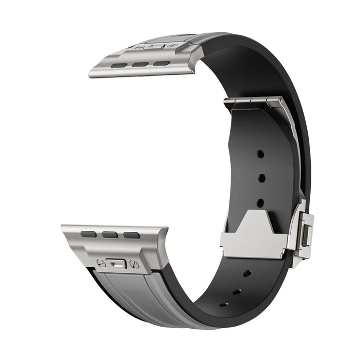 Dual Color Sports Strap for Apple Watch Ultra 3 2 1 49mm  /  Series 11 10 46mm  /  9 8 7 45mm  /  SE3 SE2 SE 6 5 4 44mm  /  3 2 1 42mm Silicone Band Stainless Steel Folding Clasp - Titanium+Grey - 2