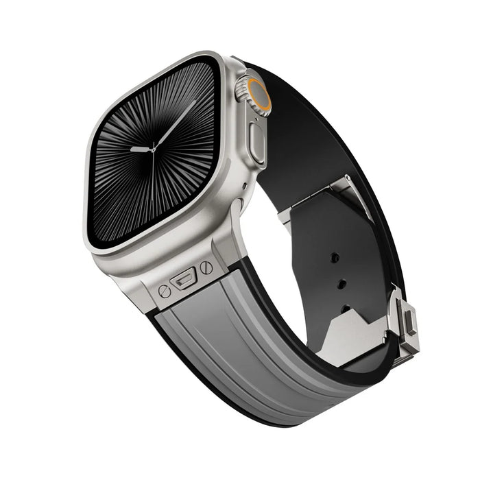 Dual Color Sports Strap for Apple Watch Ultra 3 2 1 49mm  /  Series 11 10 46mm  /  9 8 7 45mm  /  SE3 SE2 SE 6 5 4 44mm  /  3 2 1 42mm Silicone Band Stainless Steel Folding Clasp - Titanium+Grey - 5
