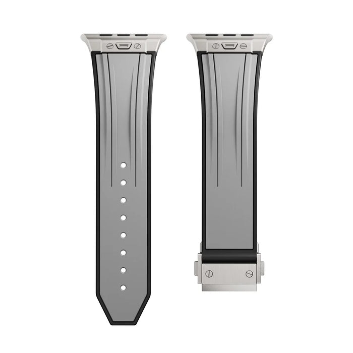 Dual Color Sports Strap for Apple Watch Ultra 3 2 1 49mm  /  Series 11 10 46mm  /  9 8 7 45mm  /  SE3 SE2 SE 6 5 4 44mm  /  3 2 1 42mm Silicone Band Stainless Steel Folding Clasp - Titanium+Grey - 6