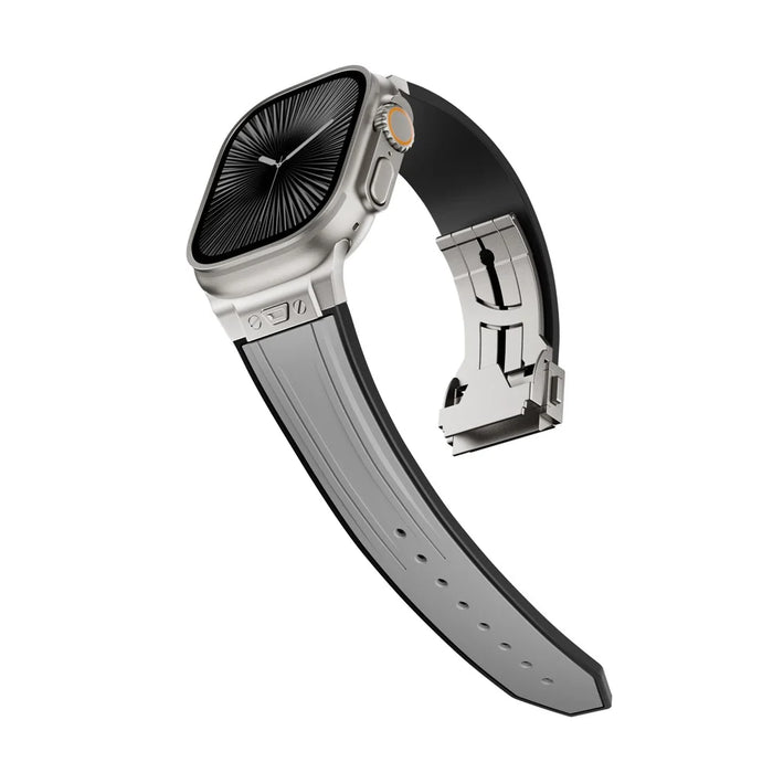 Dual Color Sports Strap for Apple Watch Ultra 3 2 1 49mm  /  Series 11 10 46mm  /  9 8 7 45mm  /  SE3 SE2 SE 6 5 4 44mm  /  3 2 1 42mm Silicone Band Stainless Steel Folding Clasp - Titanium+Grey - 7