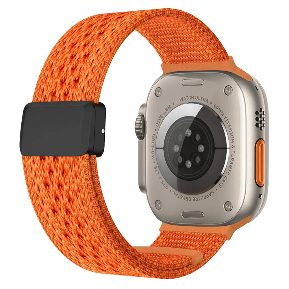 Magnetic Nylon Strap for Apple Watch Series 11 10 42mm  /  9 8 7 41mm  /  SE3 SE2 SE 6 5 4 40mm  /  3 2 1 38mm Sports Loop Braided Woven Band - Orange - 1