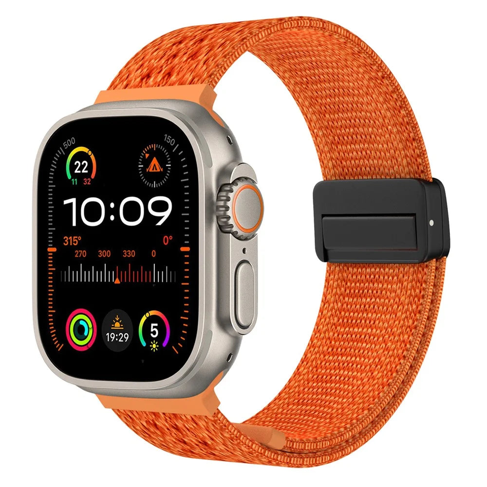 Magnetic Nylon Strap for Apple Watch Series 11 10 42mm  /  9 8 7 41mm  /  SE3 SE2 SE 6 5 4 40mm  /  3 2 1 38mm Sports Loop Braided Woven Band - Orange - 2