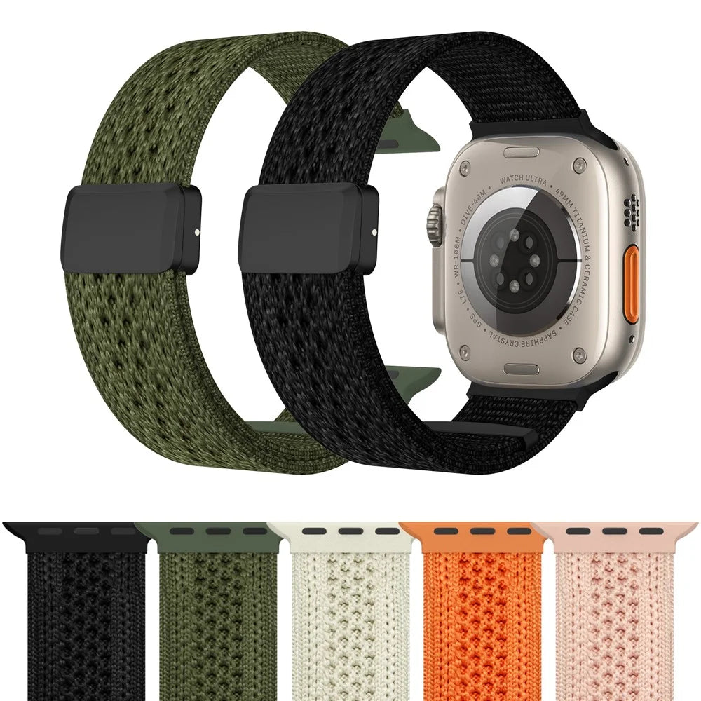 Magnetic Nylon Strap for Apple Watch Series 11 10 42mm  /  9 8 7 41mm  /  SE3 SE2 SE 6 5 4 40mm  /  3 2 1 38mm Sports Loop Braided Woven Band - Orange - 4