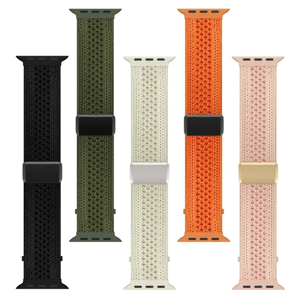 Magnetic Nylon Strap for Apple Watch Series 11 10 42mm  /  9 8 7 41mm  /  SE3 SE2 SE 6 5 4 40mm  /  3 2 1 38mm Sports Loop Braided Woven Band - Orange - 5