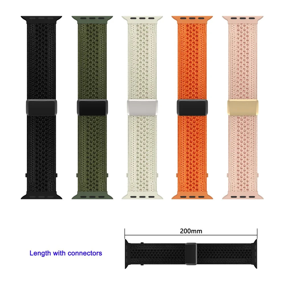 Magnetic Nylon Strap for Apple Watch Series 11 10 42mm  /  9 8 7 41mm  /  SE3 SE2 SE 6 5 4 40mm  /  3 2 1 38mm Sports Loop Braided Woven Band - Orange - 6