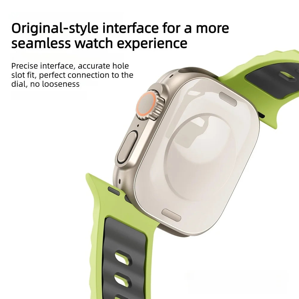 Silicone Strap for Apple Watch Ultra 3 2 1 49mm  /  Series 11 10 46mm  /  9 8 7 45mm  /  SE3 SE2 SE 6 5 4 44mm  /  3 2 1 42mm Wave Texture Dual Color Sports Wristband - Orange+Black - 7