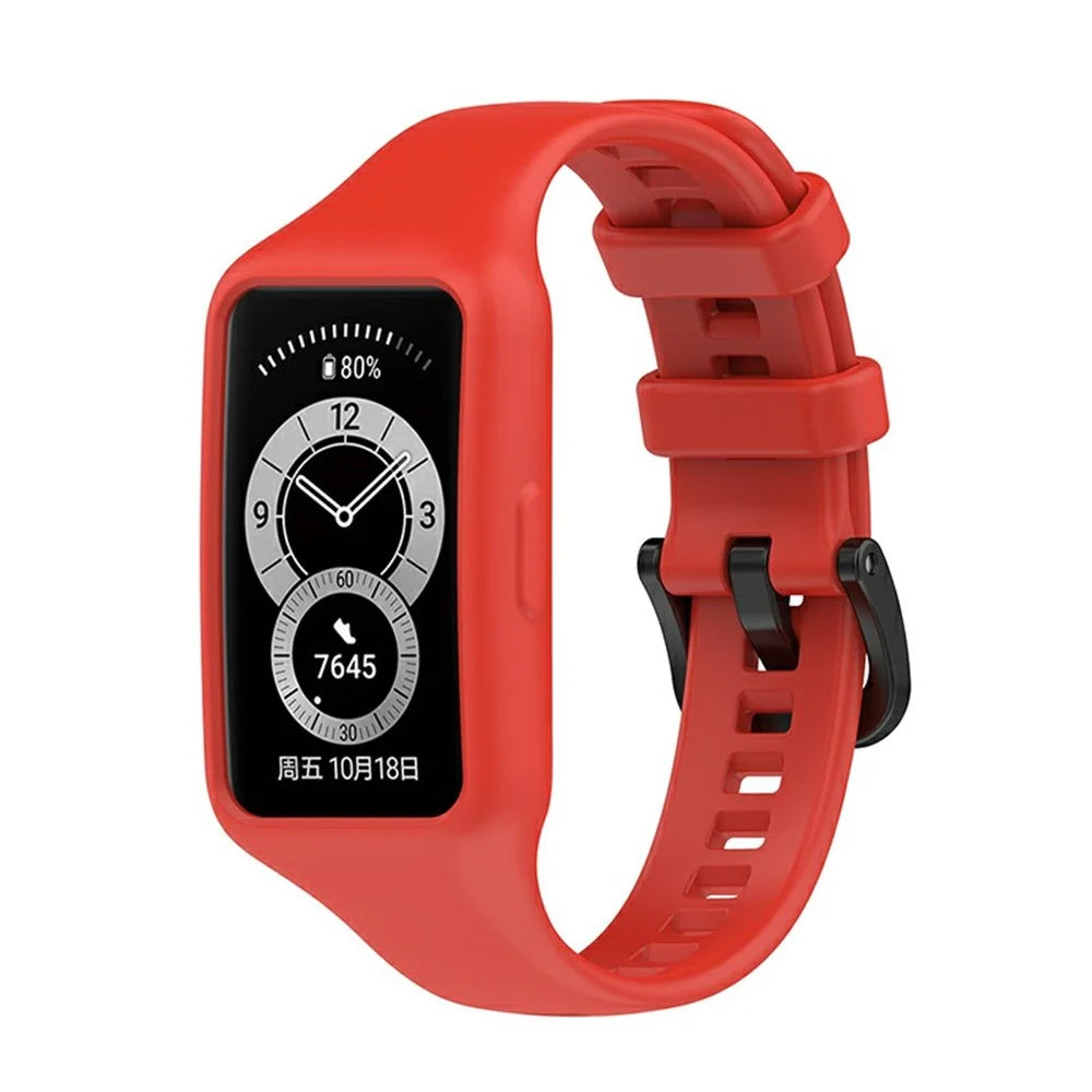 Integrated Soft Silicone Watchband Bracelet Wrist Strap Replacement for Huawei Band 6/Band 7/Honor Band 6 - Red - 2