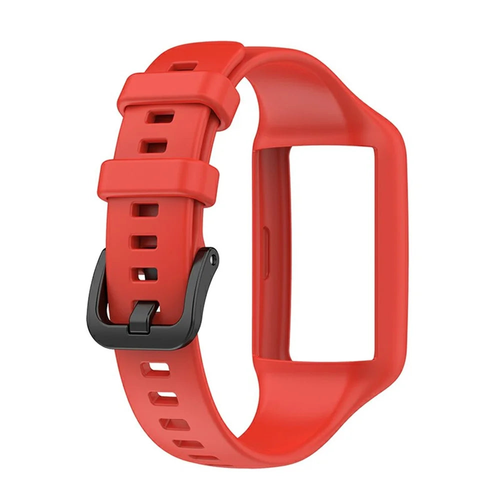 Integrated Soft Silicone Watchband Bracelet Wrist Strap Replacement for Huawei Band 6/Band 7/Honor Band 6 - Red - 3