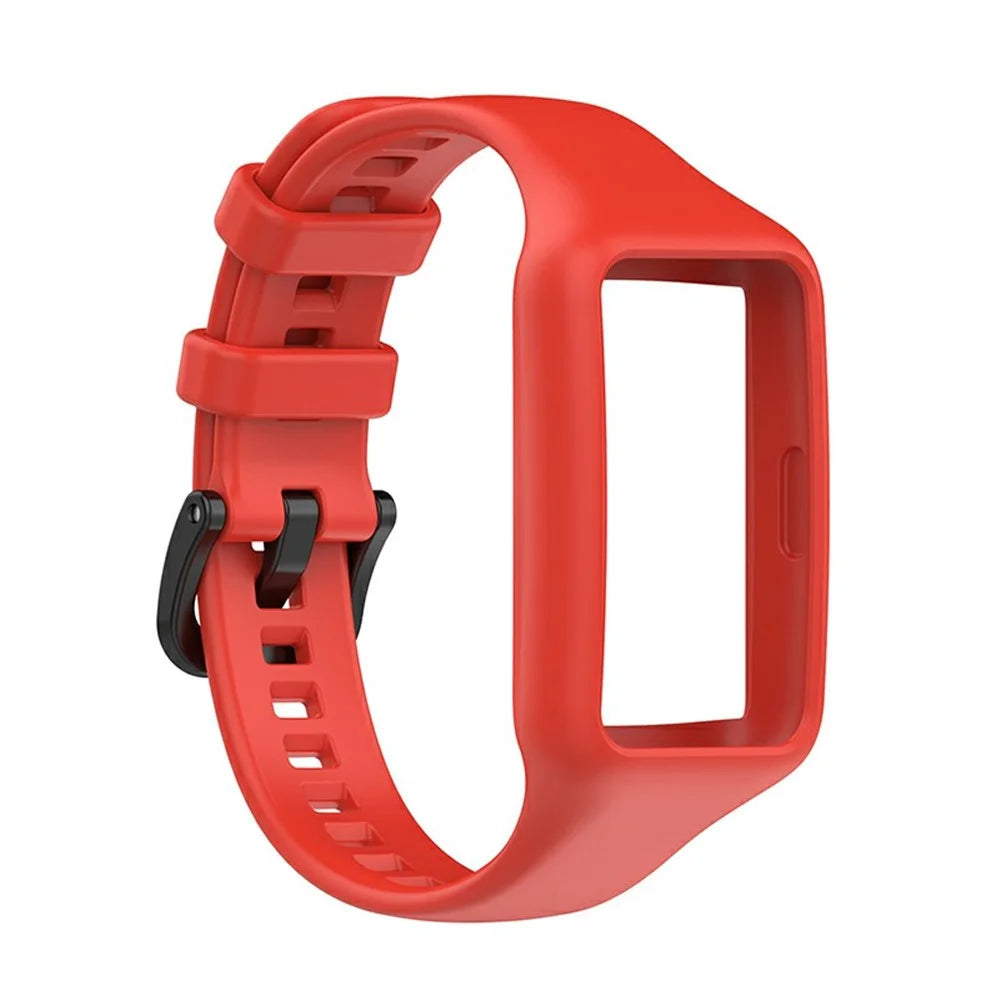 Integrated Soft Silicone Watchband Bracelet Wrist Strap Replacement for Huawei Band 6/Band 7/Honor Band 6 - Red - 4