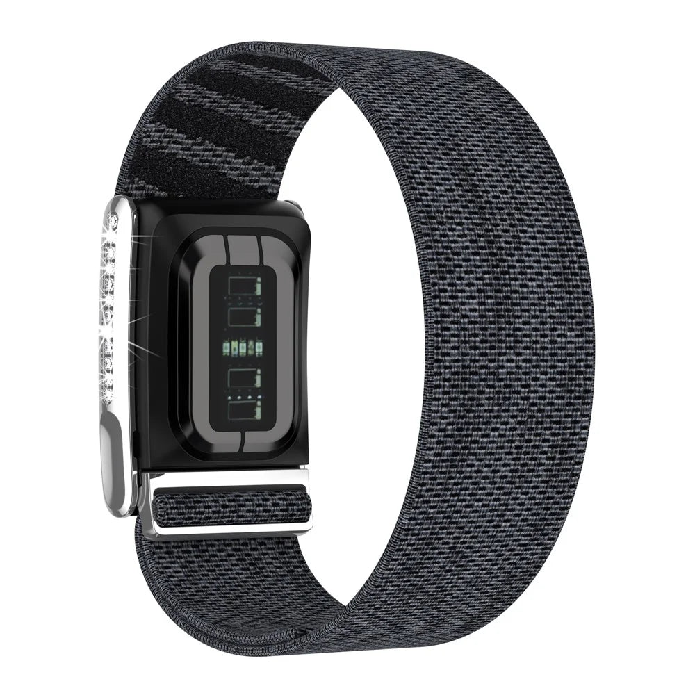 For WHOOP LIFE / WHOOP 5.0 LIFE MG Strap Nylon Band Woven Sport Wristband with Rhinestones Decor - Black Grey / Silver Frame - 2