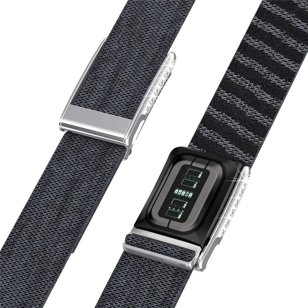 For WHOOP LIFE / WHOOP 5.0 LIFE MG Strap Nylon Band Woven Sport Wristband with Rhinestones Decor - Black Grey / Silver Frame - 3