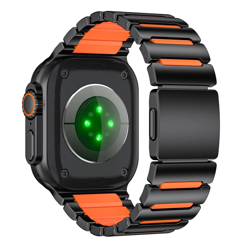 Watch Strap for Apple Watch Ultra 3 2 1 49mm / Series 11 10 46mm / 9 8 7 45mm / SE3 SE2 SE 6 5 4 44mm / 3 2 1 42mm Titanium Alloy + Silicone Wristband - Black+Orange - 1