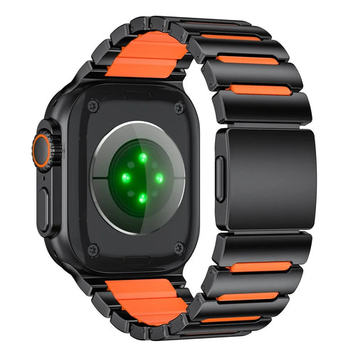 Watch Strap for Apple Watch Ultra 3 2 1 49mm / Series 11 10 46mm / 9 8 7 45mm / SE3 SE2 SE 6 5 4 44mm / 3 2 1 42mm Titanium Alloy + Silicone Wristband - Black+Orange - 1