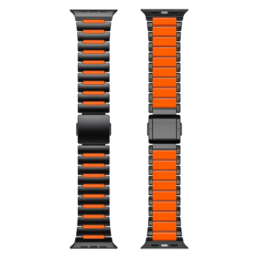 Watch Strap for Apple Watch Ultra 3 2 1 49mm / Series 11 10 46mm / 9 8 7 45mm / SE3 SE2 SE 6 5 4 44mm / 3 2 1 42mm Titanium Alloy + Silicone Wristband - Black+Orange - 2