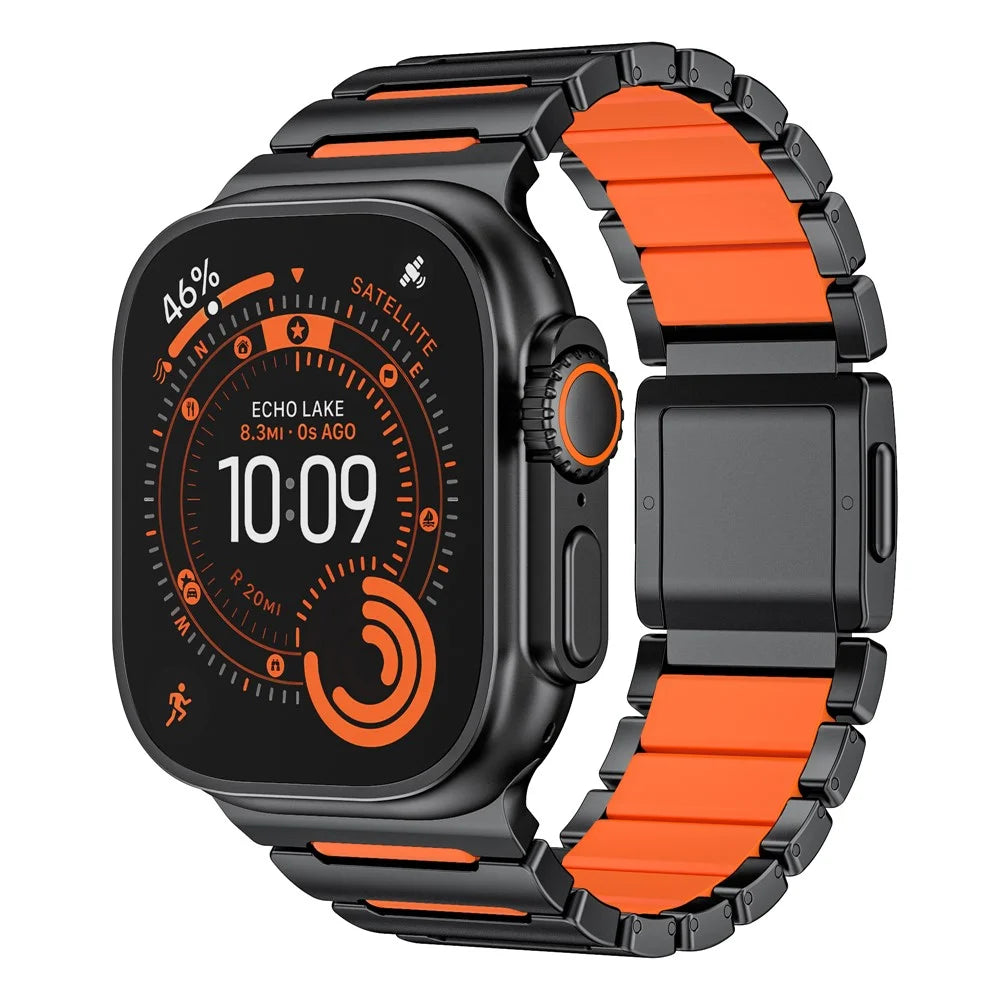Watch Strap for Apple Watch Ultra 3 2 1 49mm / Series 11 10 46mm / 9 8 7 45mm / SE3 SE2 SE 6 5 4 44mm / 3 2 1 42mm Titanium Alloy + Silicone Wristband - Black+Orange - 3