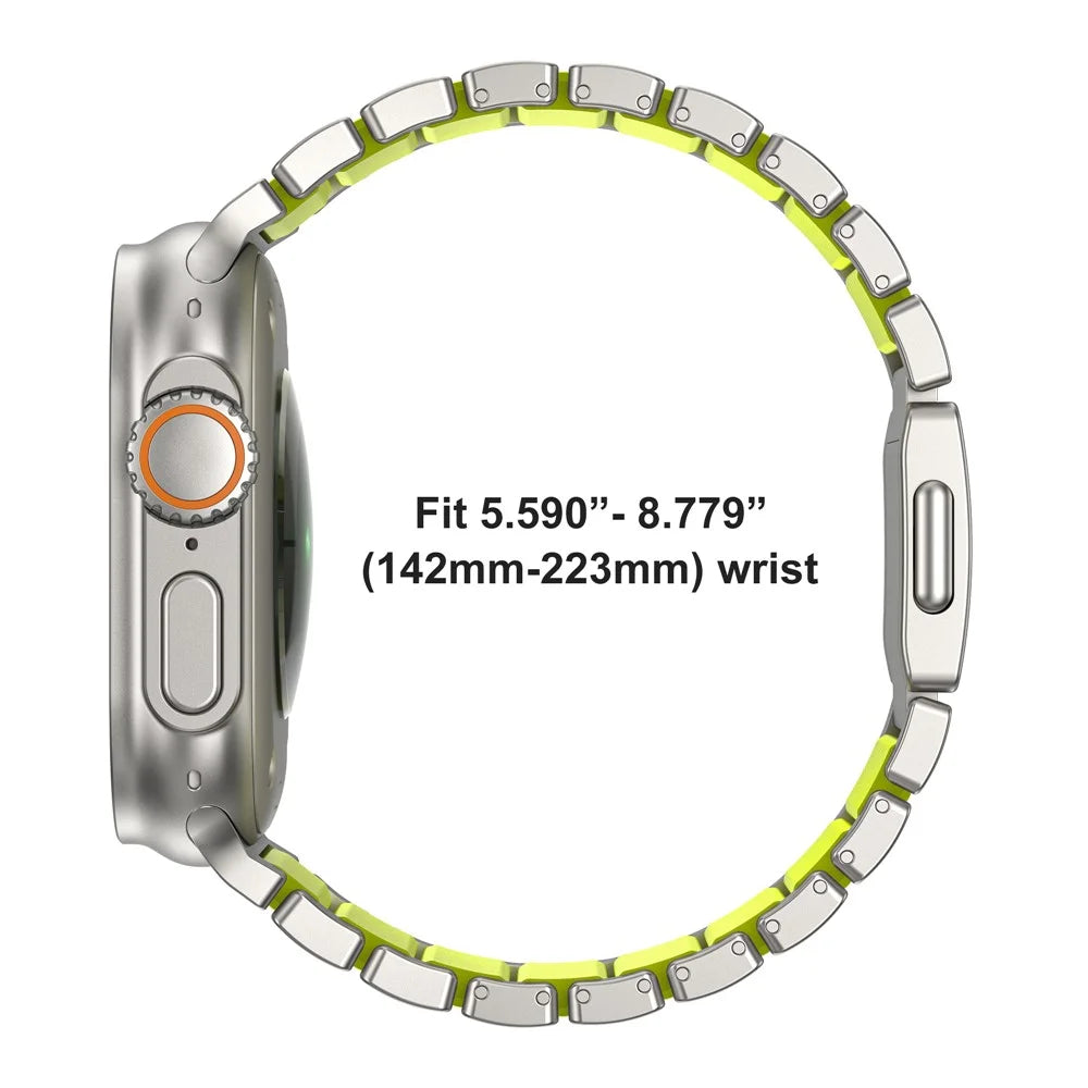 Watch Strap for Apple Watch Ultra 3 2 1 49mm / Series 11 10 46mm / 9 8 7 45mm / SE3 SE2 SE 6 5 4 44mm / 3 2 1 42mm Titanium Alloy + Silicone Wristband - Black+Orange - 7