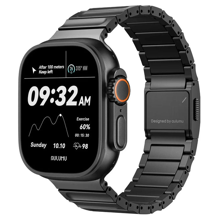 AULUMU C01 Strap for Apple Watch Ultra 3 2 1 49mm  /  Series 11 10 46mm  /  9 8 7 45mm  /  SE3 SE2 SE 6 5 4 44mm  /  3 2 1 42mm Titanium Alloy Watch Band - Black - 2