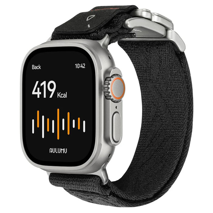 AULUMU C03 Titanium Alloy Strap for Apple Watch Ultra 3 2 1 49mm  /  Series 11 10 46mm  /  9 8 7 45mm  /  SE3 SE2 SE 6 5 4 44mm  /  3 2 1 42mm Magnetic Buckle Quick Release Microfiber Band - Silver+Black - 1