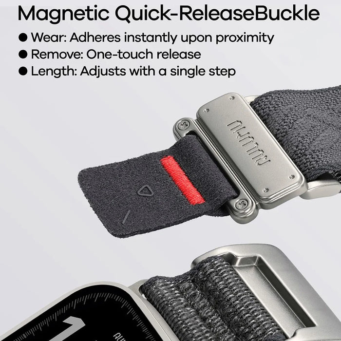AULUMU C03 Titanium Alloy Strap for Apple Watch Ultra 3 2 1 49mm  /  Series 11 10 46mm  /  9 8 7 45mm  /  SE3 SE2 SE 6 5 4 44mm  /  3 2 1 42mm Magnetic Buckle Quick Release Microfiber Band - Silver+Black - 3