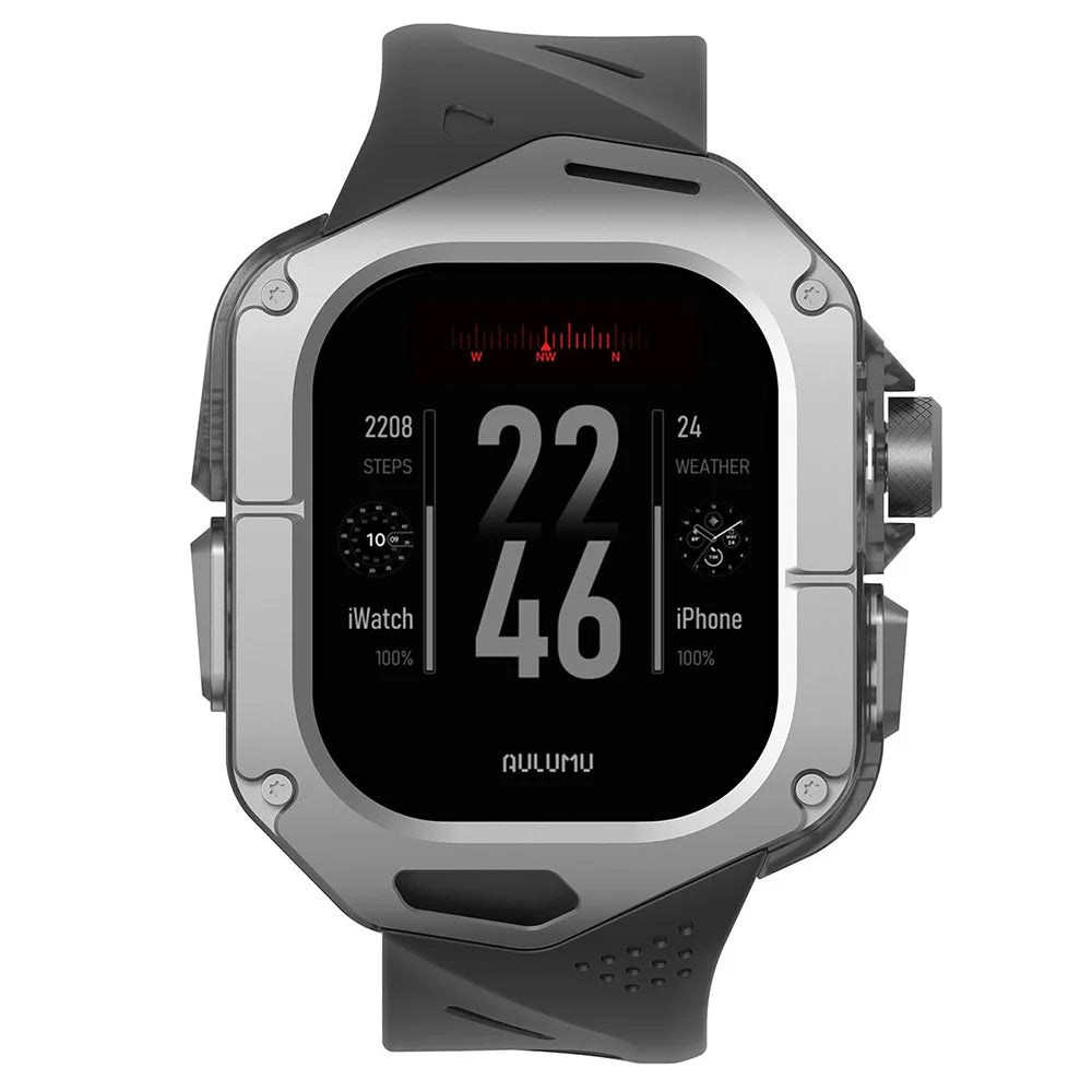 AULUMU A01 For Apple Watch Ultra 2 49mm  /  Ultra 49mm Fluoroelastomer Strap with Integrated Titanium Alloy + PC Watch Case - Black - 1