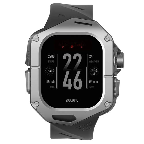 AULUMU A01 For Apple Watch Ultra 2 49mm  /  Ultra 49mm Fluoroelastomer Strap with Integrated Titanium Alloy + PC Watch Case - Black - 1