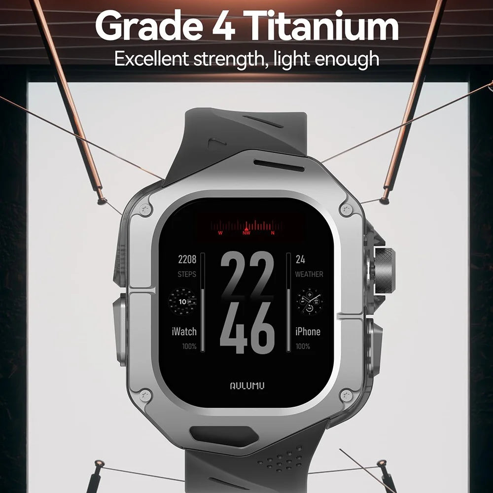 AULUMU A01 For Apple Watch Ultra 2 49mm  /  Ultra 49mm Fluoroelastomer Strap with Integrated Titanium Alloy + PC Watch Case - Black - 2