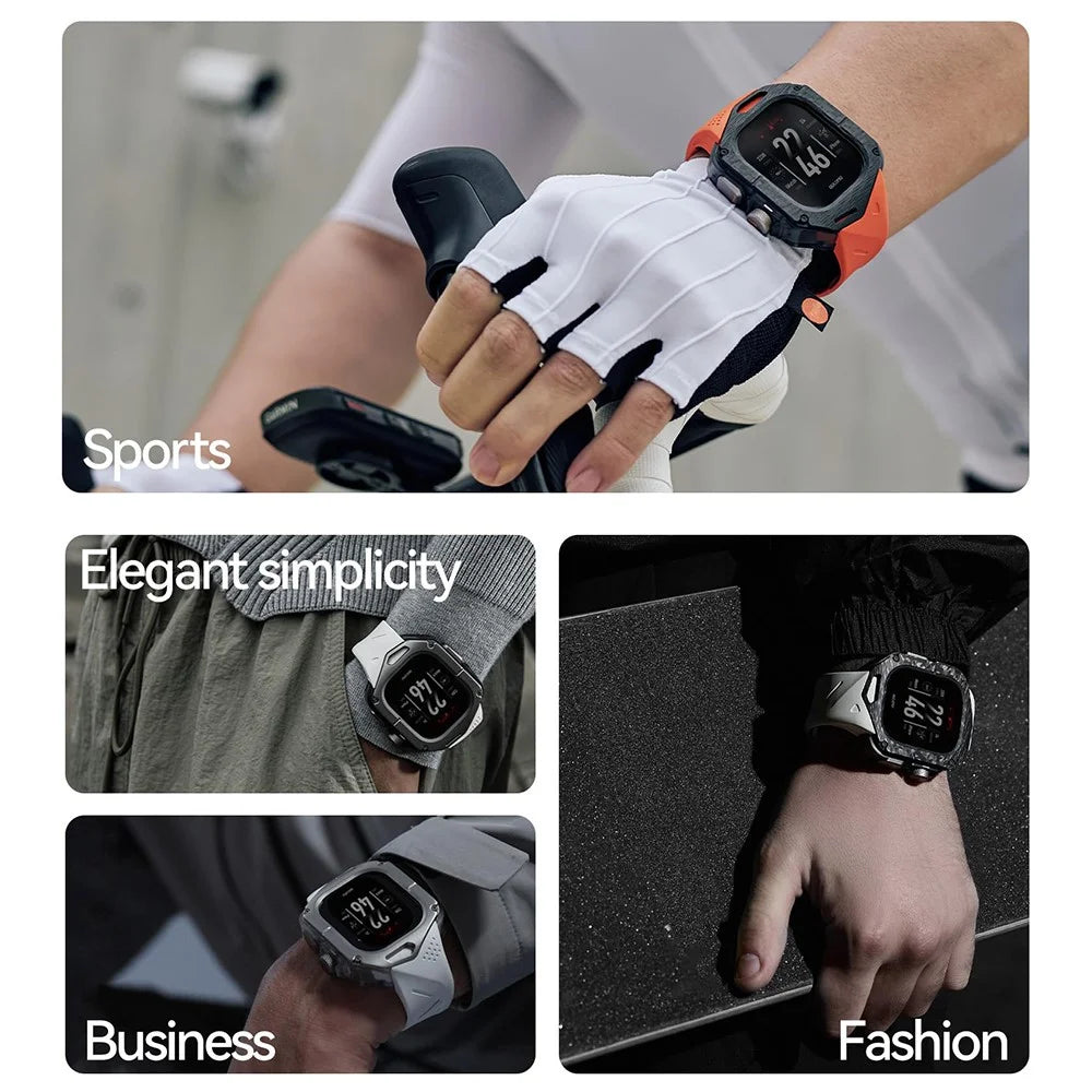 AULUMU A01 For Apple Watch Ultra 2 49mm  /  Ultra 49mm Fluoroelastomer Strap with Integrated Titanium Alloy + PC Watch Case - Black - 4