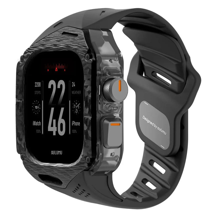 AULUMU A01 For Apple Watch Ultra 2 49mm  /  Ultra 49mm Fluoroelastomer Strap with Integrated Carbon Fiber + PC Watch Case - Black - 1