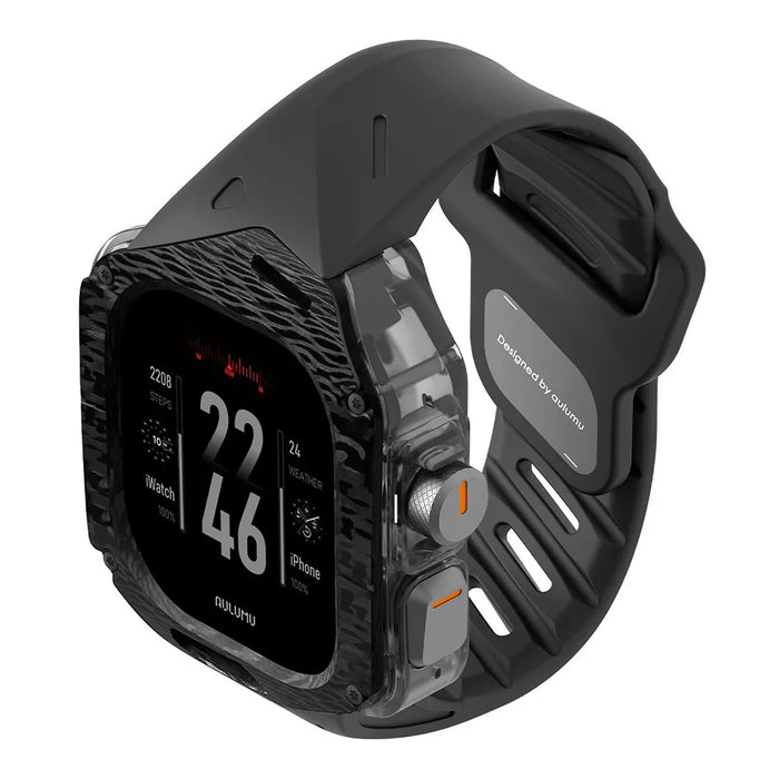 AULUMU A01 For Apple Watch Ultra 2 49mm  /  Ultra 49mm Fluoroelastomer Strap with Integrated Carbon Fiber + PC Watch Case - Black - 6