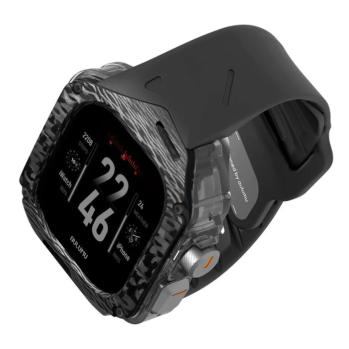 AULUMU A01 For Apple Watch Ultra 2 49mm  /  Ultra 49mm Fluoroelastomer Strap with Integrated Carbon Fiber + PC Watch Case - Black - 7