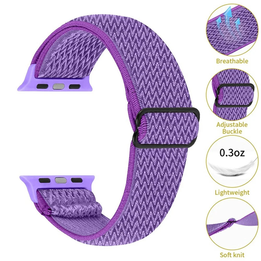 Replacement Braided Nylon Watchband Bracelet Strap Belt for Apple Watch Series 11 10 42mm / 9 8 7 41mm / SE3 SE2 SE 6 5 4 40mm / 3 2 1 38mm - Purple - 3