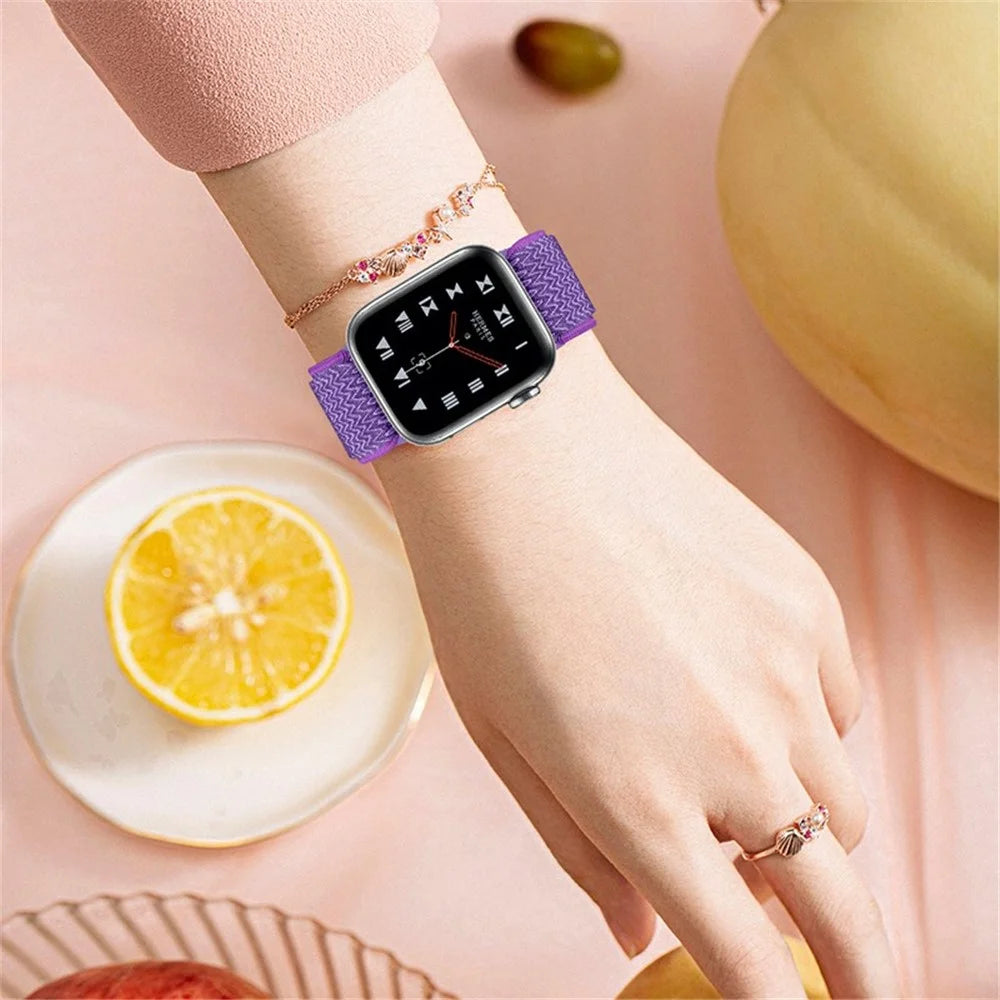 Replacement Braided Nylon Watchband Bracelet Strap Belt for Apple Watch Series 11 10 42mm / 9 8 7 41mm / SE3 SE2 SE 6 5 4 40mm / 3 2 1 38mm - Purple - 6