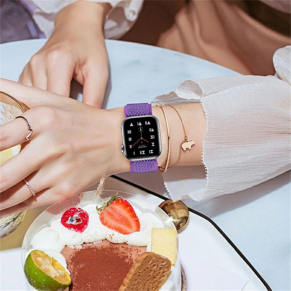 Replacement Braided Nylon Watchband Bracelet Strap Belt for Apple Watch Series 11 10 42mm / 9 8 7 41mm / SE3 SE2 SE 6 5 4 40mm / 3 2 1 38mm - Purple - 7