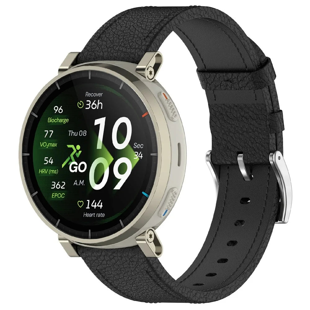 Watch Strap for Huawei Watch GT 6 46mm / Watch 5 46mm / Xiaomi Watch S4 / Garmin Forerunner 265 , 22mm Textured Genuine Cow Leather Quick Release Wirts Band - Black - 2