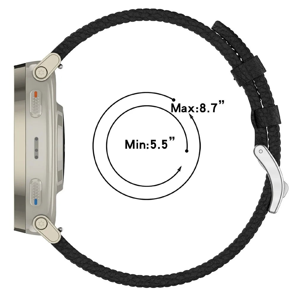 Watch Strap for Huawei Watch GT 6 46mm / Watch 5 46mm / Xiaomi Watch S4 / Garmin Forerunner 265 , 22mm Textured Genuine Cow Leather Quick Release Wirts Band - Black - 5